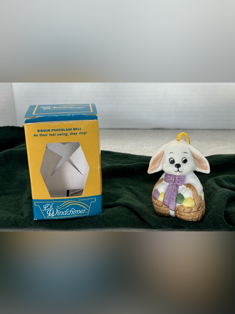 Vintage Jasco L'il Windchimer Bisque Porcelain Easter Bunny Bell.